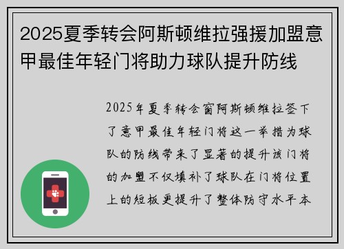 2025夏季转会阿斯顿维拉强援加盟意甲最佳年轻门将助力球队提升防线 2025夏季转会阿斯顿维拉强援加盟意甲最佳年轻门将助力球队提升防线