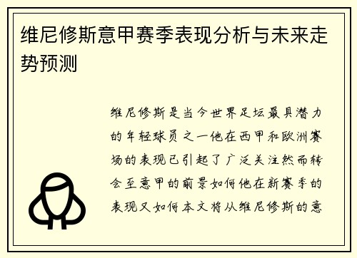 维尼修斯意甲赛季表现分析与未来走势预测